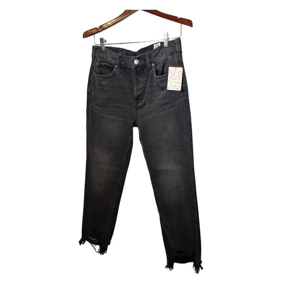 We The Free People Womens Jeans size 26 High Rise Black Straight Leg distressed - Picture 2 of 12